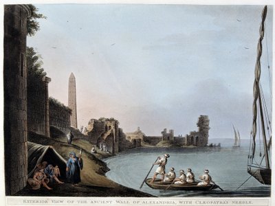 Alexandria ősi falának külső képe, Kleopátra tűjével (sáncok és obeliszk) - „” Kilátások Egyiptomban, Palesztinában és az Oszmán Birodalom más részein”” alkotó: Unknown artist