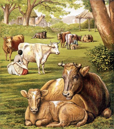 Tejet húzó gazdák. 19. század. alkotó: Unknown artist