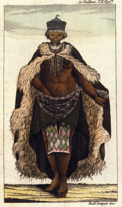 A hottentotok dél-afrikai törzsének női tagja, 1820-as metszet. alkotó: Unknown artist