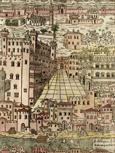 Ferrara: kilátás a városra, egy névtelen fametszet részlete alkotó: Unknown artist