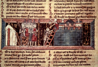 Első keresztes hadjárat: „A keresztes hadjáratok Jeruzsálem előtt”. Miniatűr a „Chevalier au Swan et Godefroi de Bouillon”-ból” alkotó: Unknown artist