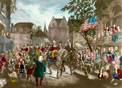 Az amerikai függetlenségi háború első része: George Washington (1732-1799) diadalmaskodó belépése New Yorkba az angolok veresége után alkotó: Unknown artist
