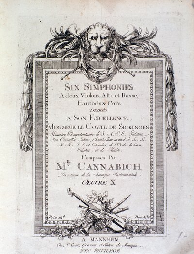 szimfónia kottájának első oldala n. 3, Christian Cannabich alkotó: Unknown artist