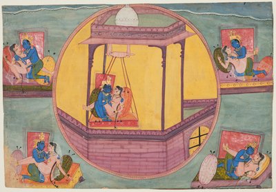 A szeretkezés Krisna öt póza a Bikaner Bhagavata Puránából alkotó: Unknown artist