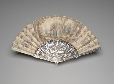 Összecsukható legyező Jacobbal, aki találkozik Rachellel a kút mellett, 1760-70-es évek (gouache és akvarell pergamenlevélen, gyöngyház, aranyozás és paszta drágakövek) alkotó: Unknown artist