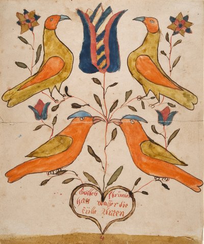Négy madár, tulipán és szív alkotó: Unknown artist
