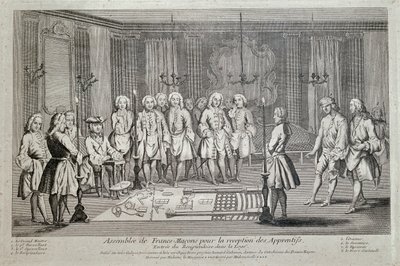 Szabadkőművesség. Szabadkőműves gyűlés a "tanoncok felvételére". alkotó: Unknown artist