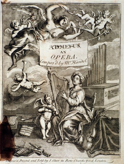 Az Admetus címlapja”” Georg Friedrich Händel (vagy Händel) (1685-1759) által komponált opera”” Metszet. 18. század. Bologna, civico museo musico alkotó: Unknown artist