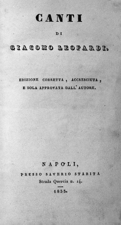 Giacomo Leopardi (1798-1837) olasz költő "" Canti "" (énekek) előképe, 1835 alkotó: Unknown artist