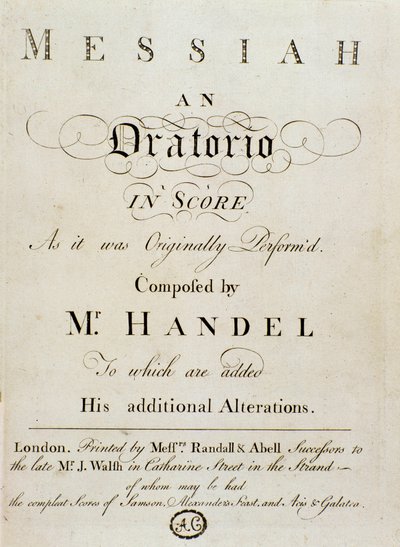 George Frederick Handel (Georg Friedrich Handel) honosított angol német zeneszerző „The Messiás” (A Messiás) című partitúrájának előképe alkotó: Unknown artist