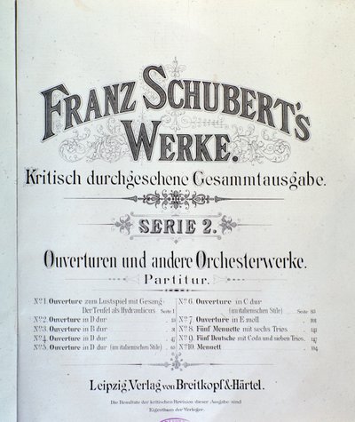 Franz Schubert különféle nyitányainak zenei partitúrájának előképe alkotó: Unknown artist