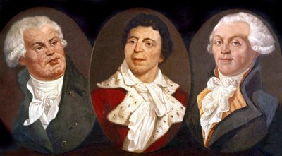 Georges Jacques Danton, Jean Paul Marat és Maximilien de Robespierre, a francia forradalom három fő alakja alkotó: Unknown artist