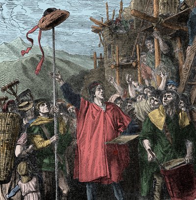 Gesler kalapja – Hermann Gessler végrehajtó állást emel Altdorfban, és ráakasztja a kalapját, és arra kényszeríti a lakókat, hogy hajoljanak meg előtte. Guillaume Tell alkotó: Unknown artist