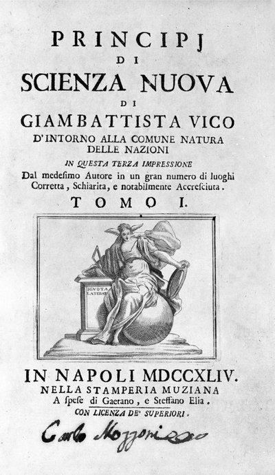 Giambattista Vico. Más néven Giovanni, Gian Battista, Jean Baptiste vagy Jean-Baptiste. A "" Az új tudomány" frontispice alkotó: Unknown artist