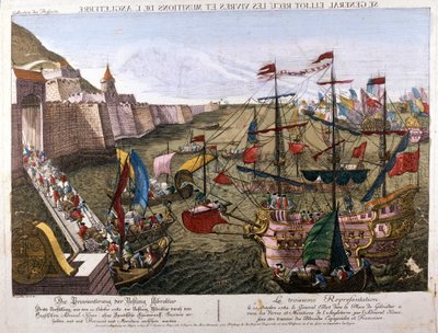 Gibraltár nagy ostroma 1779-1783 (spanyol kísérlet Gibraltár visszaszerzésére, amikor Spanyolország háborút üzent az Egyesült Királyságnak a Franciaországgal kötött szövetsége részeként): október 11-én alkotó: Unknown artist