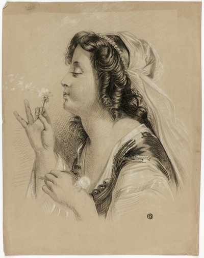 Pitypangot fújó lány (recto); lányfej profilja (verso) alkotó: Unknown artist