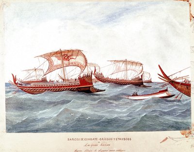 Görög és etruszk hadihajók (akvarell alkotó: Unknown artist