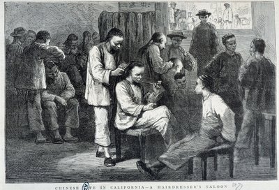 Fodrászat a kaliforniai kínai közösségben - gravírozás alkotó: Unknown artist