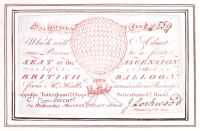 Halb-Guinea-Ticket für Ballonaufstieg am Tottenham Court Road, London, 23. März 1785 von Unknown artist