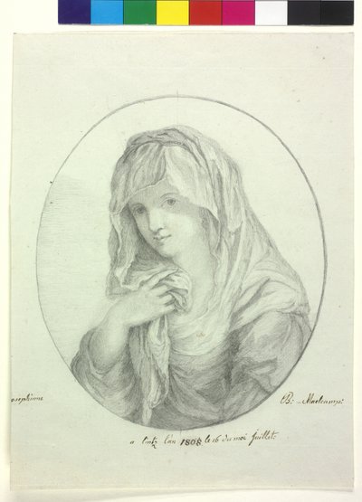 Félhosszúságú fiatal nő lepedővel a feje körül Lady fátyollal Vestal szűz alkotó: Unknown artist