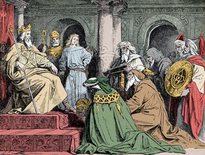 Harun al Rashid ajándékai – Haroun ar Rachid (763-809) abbaszida kalifa nagykövetei felajánlják ajándékaikat Nagy Károlynak (742-814), 802 körül alkotó: Unknown artist