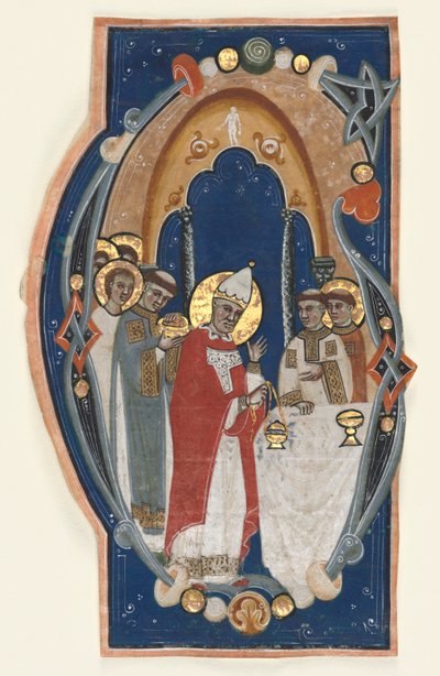 Egy kóruskönyvből kivágott historiált kezdőbetű (G): Nagy Szent Gergely miséző alkotó: Unknown artist