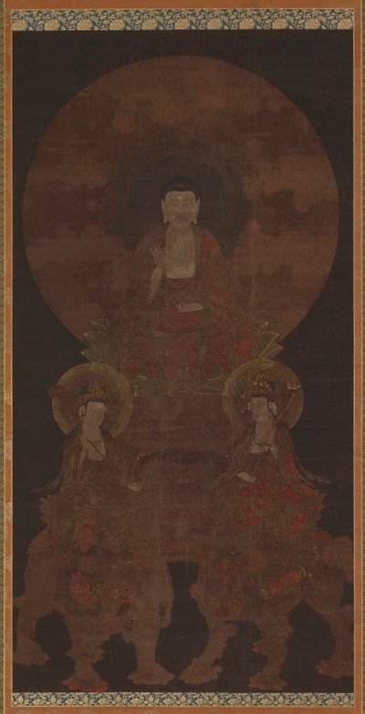 Hisztérikus Buddha Shakyamuni a bódhiszattvákkal, Fugennel (Samanthabhadra) és Manjuval (Manjushri) alkotó: Unknown artist