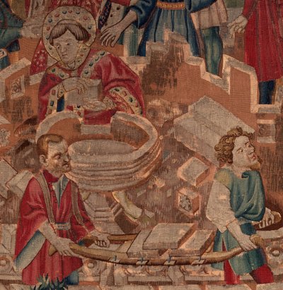 Saint Piat és Saint Eleuthère története, 5. jelenet, Detail.Mid. A szent, a kőművesek és a keresztelőkút. alkotó: Unknown artist
