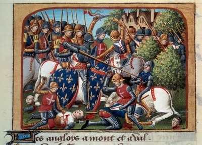 Százéves háború: Formigny (Calvados) csata 1450.04.15-én Thomas Kyriell és Jean de Clermont angol hadserege között. Miniatűr a „Vigiles du roi Charles VII” kéziratból megvilágítva Jean Chartier krónikájában, szerkesztette Mar alkotó: Unknown artist