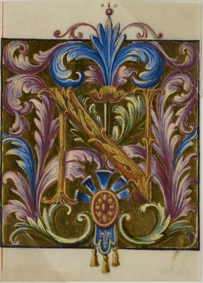 Illuminált "N" kezdőbetű akantuszlevelekkel egy kóruskönyvből alkotó: Unknown artist