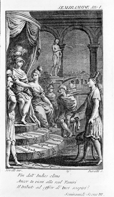 Semiramis illusztrációja, Antonio Salieri (1750 - 1825) operája. Pierre Metastase (vagy Peter Metastasius) füzete. I. felvonás, sc. III. alkotó: Unknown artist