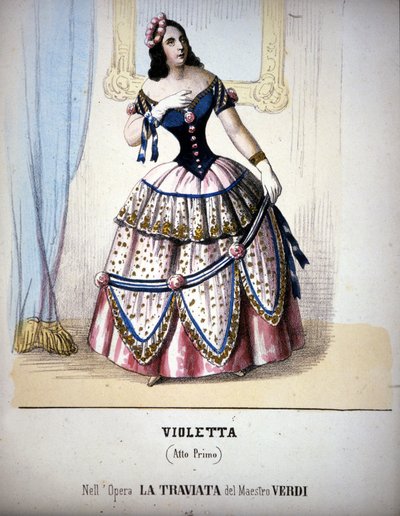 Violetta Valéry karakterének illusztrációja Giuseppe Verdi „Traviátájában”. századi metszet. alkotó: Unknown artist