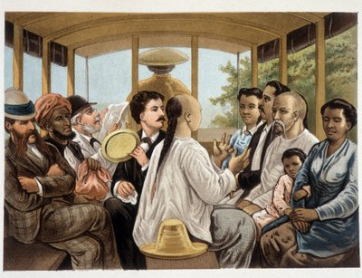 Indonézek és nyugat egy indonéz buszon - "" Berkentstein kamarás burkolata Holland Kelet-Indiában""" MTH Perelaer - Leiden - AW Sijjhoff rajzai JC Rappard - Batavia "" dans un transport""" az első este a parton alkotó: Unknown artist