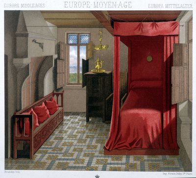 Egy 15. és 16. századi ház belseje. A. Racinet: „Le costume historique alkotó: Unknown artist