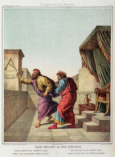 Ésaiás Ezékiás király előtt a „Szent történelemben”, szerk. Hachette alkotó: Unknown artist