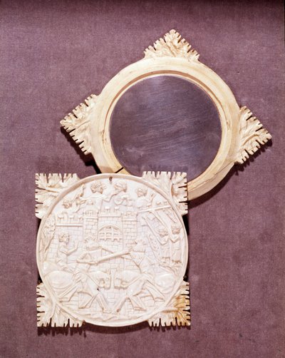 Elefántcsont tükör és doboz egy lovagi torna jelenetét ábrázolja. 1450-1500. Párizs, Középkori Nemzeti Múzeum, Thermes de Cluny alkotó: Unknown artist