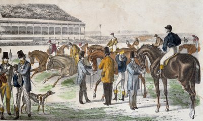 Zsokék és lovaik a verseny előtt - metszet, c. 1850 alkotó: Unknown artist