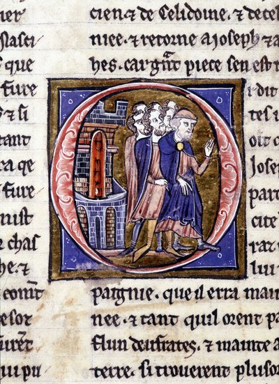 Arimathiai József (Arimathee) és folytatása. Kézirat: A Szent Grál meghódítása, 717 évvel urunk szenvedélye után. Bibliotheque Municipale de Rennes, ms. 255 (A Kerekasztal regénygyűjteménye); Párizs alkotó: Unknown artist