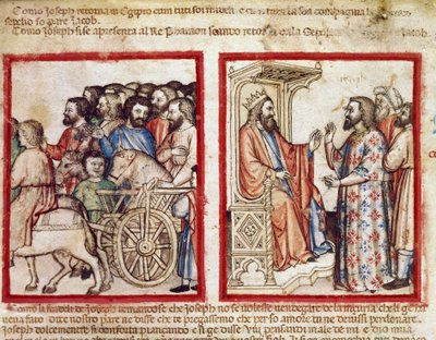 József balról apja temetésére, a fáraó miniatűr után megy a 212-es kódexből (vagy padovano kódexből vagy Páduai Bibliából) 1390-1400 Rovigo, Accademia dei Concordi alkotó: Unknown artist
