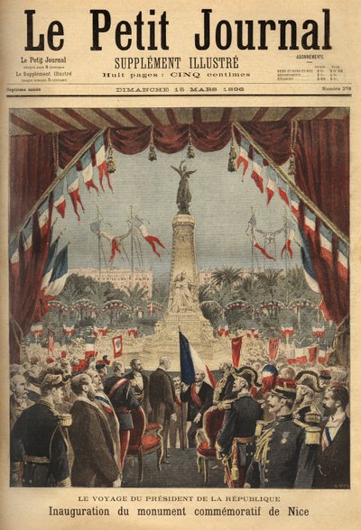 Felix Faure (1841-1899) köztársasági elnök utazása Nizza grófjának Franciaországhoz való kötődésének emlékművének felavatására. Metszet a „” Le petit journal”-ban”/1896. Selva gyűjteménye. alkotó: Unknown artist