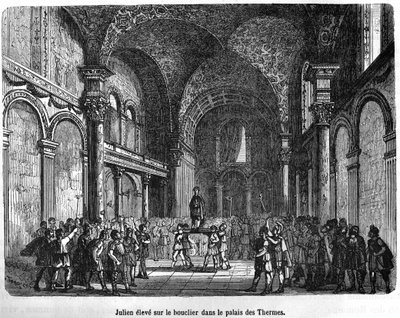 Julien (Flavius Claudius Julianus 331 - 363) a Thermal Palace Pajzsán emelte fel - a Histoire de France-ban Henri Martin, sd. 19. század alkotó: Unknown artist