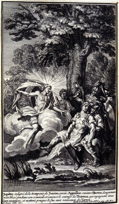 Jupiter, aki méltatlan Juno megtévesztésére, elküldi Apollót, hogy élesítse feléleszteni Hector álma közben keletkezett veszélyes sebét, és feléleszteni a trójaiak bátorságát, akik visszaszerzik minden előnyüket, és majdnem felgyújtják a görög hajókat. Az  alkotó: Unknown artist