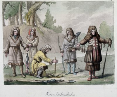 Kamtschadales emberek Szibériában. „A régi és modern kosztümben” 1819-1820, Ferrario. alkotó: Unknown artist