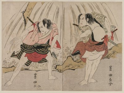 Kataoka Nizaemon VII és Ichikawa Yaozo III összecsapásban egy vízesés mellett alkotó: Unknown artist