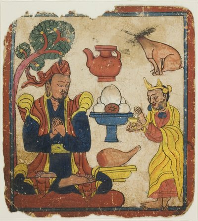 Mangkur király Dévika királynő által táplálva, egy beavatási kártyakészletből (Tsakali) alkotó: Unknown artist