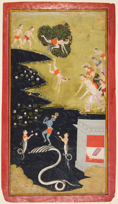 Krisna elfojtja a Kália kígyót, a Bhagavata Puránából alkotó: Unknown artist