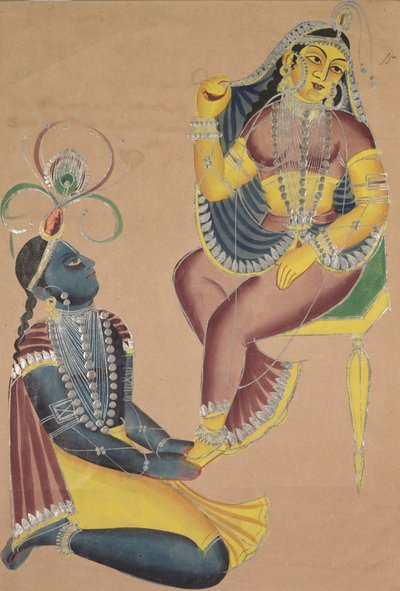 Krishna simogatja Radha lábát alkotó: Unknown artist