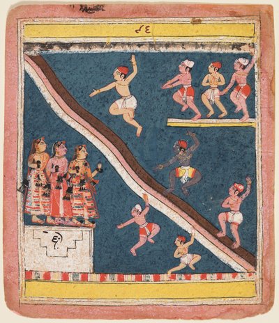 Krisna és a tehénpásztorok a folyóba merülnek egy Rasikapriya-ból alkotó: Unknown artist