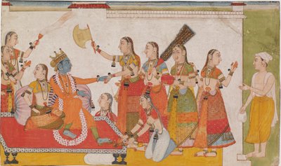 Krishna üdvözli Sudámát a <em>Bhagavata Purnából</em> alkotó: Unknown artist