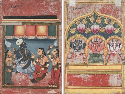 Krisna Radhával és két kísérővel (recto); Jagannath, Subhadra és Balarama egy boltívben (verso) alkotó: Unknown artist